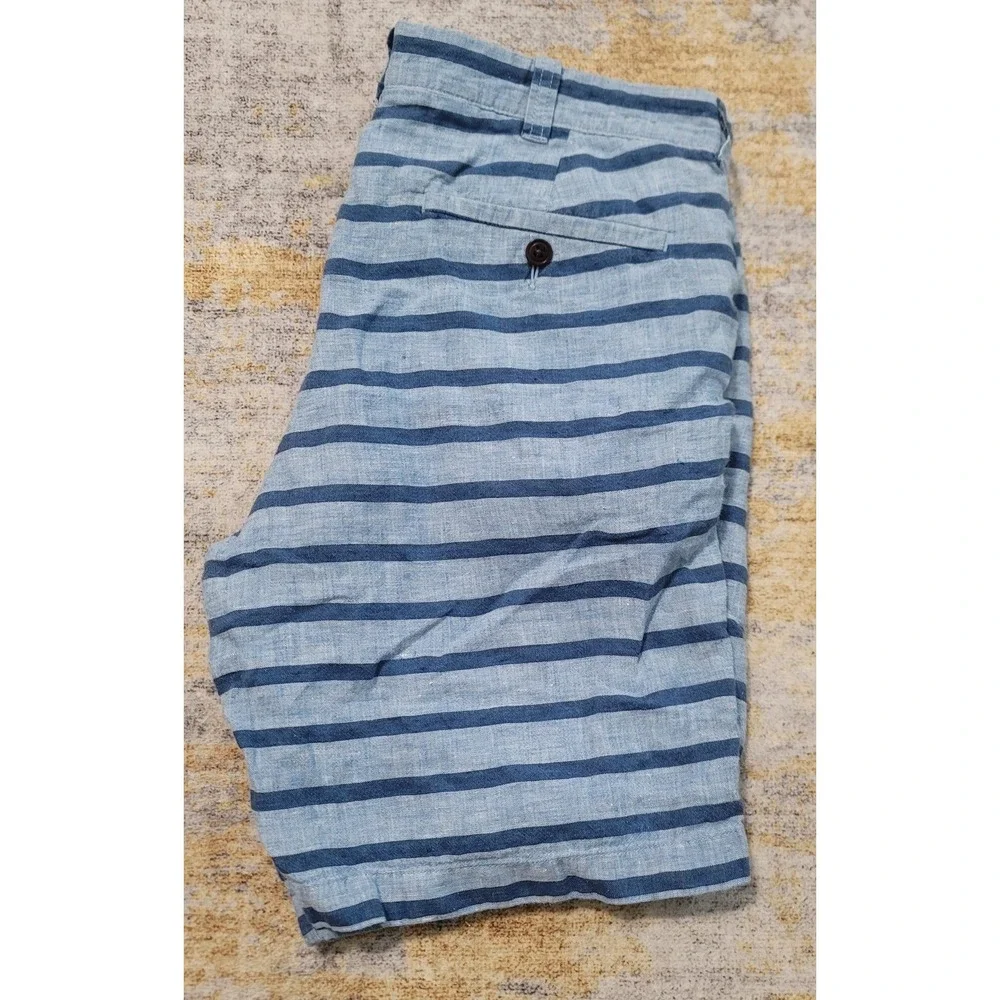 J. Crew Men's Stanton Baird McNutt Irish Linen Blue Striped‎ Shorts Size 32